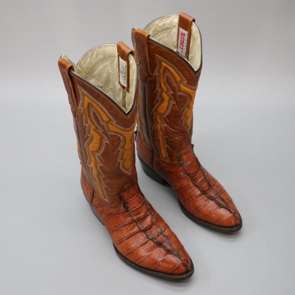 Rudel Men's 7 E Wide Cognac Brown Alligator Gator Leather Western Cowboy Boots - Picture 6 of 10